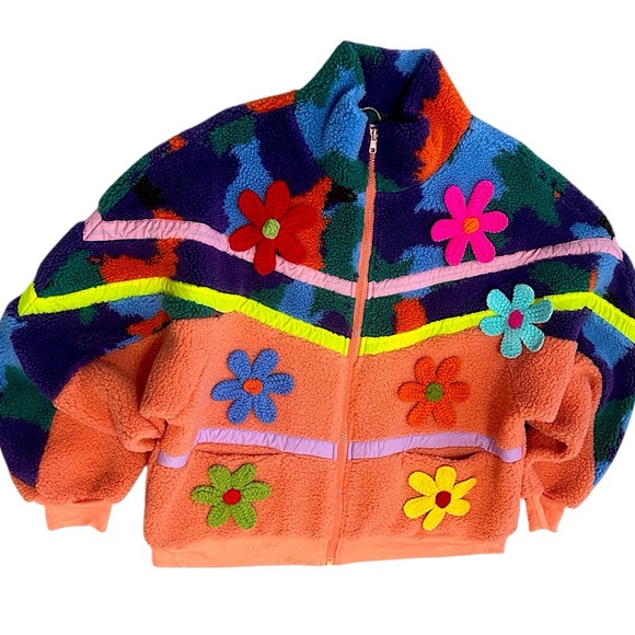 NEW BiBi Boutique Crochet Patch Floral Teddy Bomber Jacket Zip Shacket SAMPLE - Picture 6 of 16